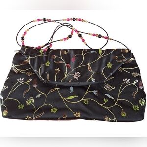 Floral Embroidered Black Evening Bag